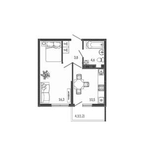 1-к квартира, вторичка, 36м2, 10/12 этаж