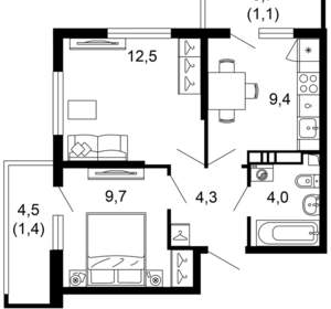 2-к квартира, вторичка, 42м2, 14/17 этаж