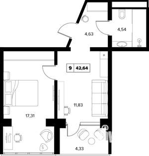 2-к квартира, вторичка, 43м2, 8/16 этаж