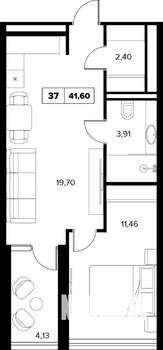 2-к квартира, вторичка, 42м2, 6/16 этаж