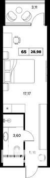 1-к квартира, строящийся дом, 29м2, 6/16 этаж
