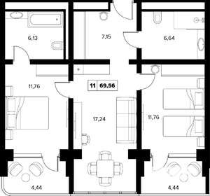 3-к квартира, вторичка, 70м2, 13/16 этаж