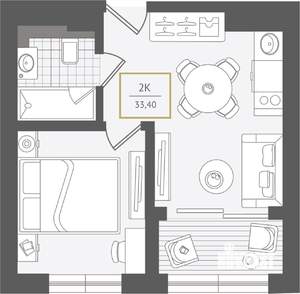 2-к квартира, вторичка, 34м2, 2/10 этаж