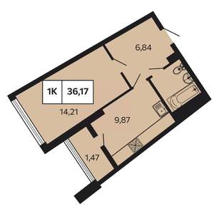 1-к квартира, вторичка, 36м2, 8/9 этаж