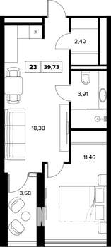 2-к квартира, вторичка, 40м2, 6/16 этаж