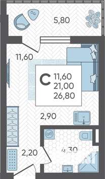 Студия квартира, вторичка, 27м2, 1/16 этаж