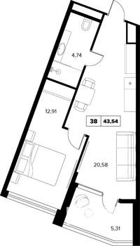2-к квартира, вторичка, 44м2, 6/16 этаж