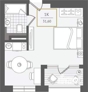 1-к квартира, строящийся дом, 32м2, 6/10 этаж