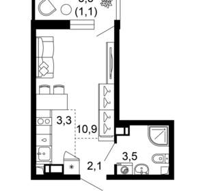 1-к квартира, вторичка, 21м2, 2/12 этаж
