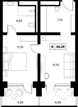 2-к квартира, вторичка, 46м2, 11/16 этаж