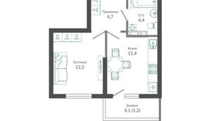 1-к квартира, вторичка, 34м2, 1/12 этаж