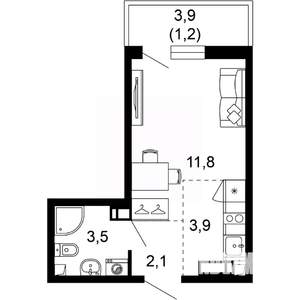1-к квартира, вторичка, 23м2, 12/17 этаж