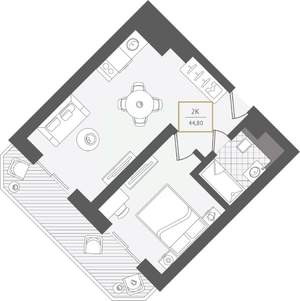 2-к квартира, вторичка, 45м2, 9/10 этаж