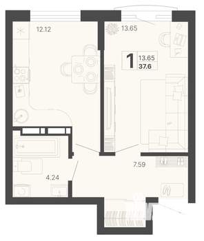 1-к квартира, вторичка, 38м2, 2/20 этаж