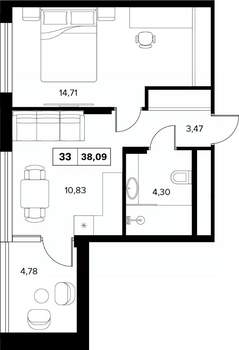 2-к квартира, вторичка, 38м2, 6/16 этаж