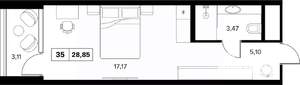 1-к квартира, строящийся дом, 29м2, 6/6 этаж