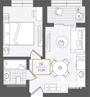 2-к квартира, вторичка, 36м2, 2/10 этаж