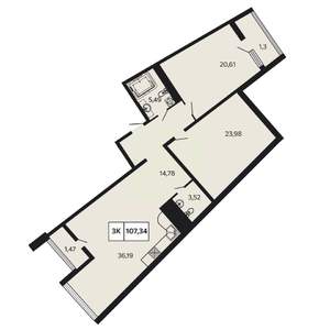 3-к квартира, вторичка, 107м2, 8/9 этаж