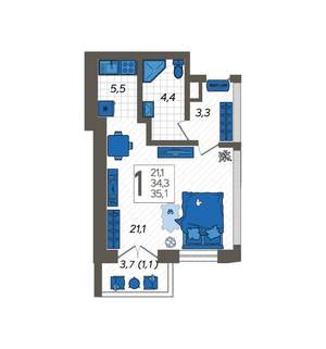 Студия квартира, вторичка, 37м2, 3/12 этаж