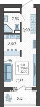 Студия квартира, строящийся дом, 23м2, 3/19 этаж