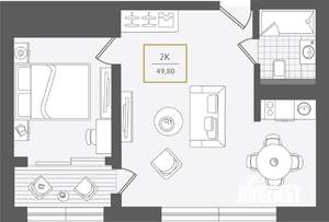 2-к квартира, вторичка, 52м2, 2/10 этаж