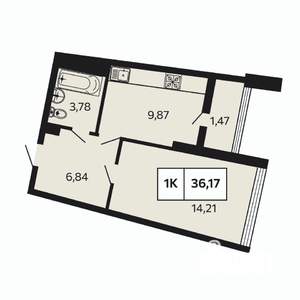 1-к квартира, вторичка, 36м2, 9/10 этаж