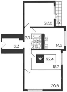 3-к квартира, вторичка, 92м2, 1/17 этаж