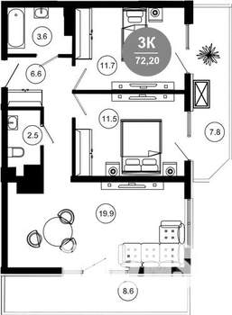 3-к квартира, вторичка, 72м2, 7/10 этаж