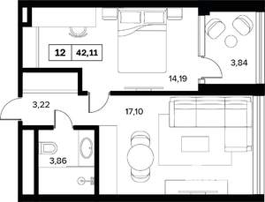 2-к квартира, вторичка, 42м2, 6/16 этаж