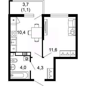 1-к квартира, вторичка, 31м2, 15/17 этаж