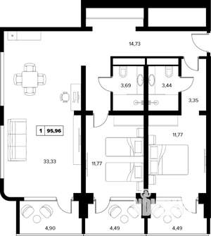 3-к квартира, вторичка, 96м2, 15/16 этаж