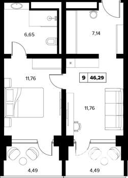 2-к квартира, вторичка, 46м2, 15/16 этаж