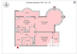 2-к квартира, вторичка, 69м2, 16/22 этаж