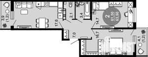 2-к квартира, вторичка, 64м2, 10/12 этаж