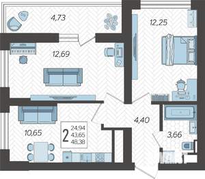 2-к квартира, вторичка, 48м2, 6/19 этаж
