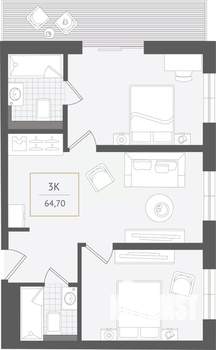 3-к квартира, вторичка, 65м2, 6/10 этаж