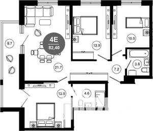 4-к квартира, вторичка, 82м2, 6/10 этаж