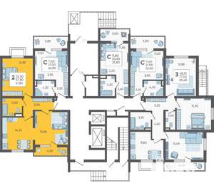 2-к квартира, вторичка, 62м2, 1/10 этаж