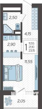 Студия квартира, строящийся дом, 24м2, 14/19 этаж