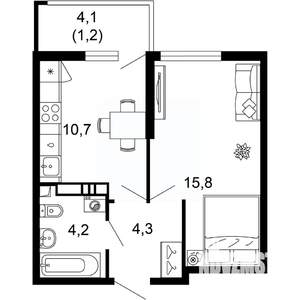 1-к квартира, вторичка, 36м2, 14/17 этаж