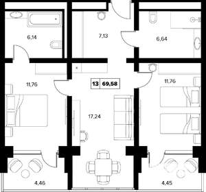 3-к квартира, вторичка, 70м2, 8/16 этаж