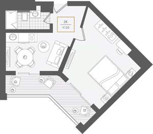2-к квартира, вторичка, 48м2, 6/10 этаж