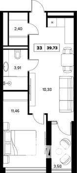 2-к квартира, вторичка, 40м2, 6/16 этаж