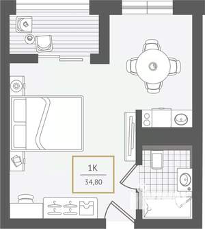 1-к квартира, вторичка, 35м2, 6/10 этаж