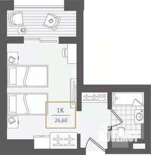 1-к квартира, вторичка, 28м2, 9/10 этаж