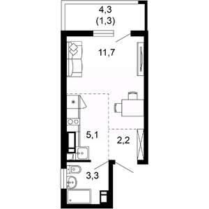 1-к квартира, вторичка, 24м2, 17/17 этаж