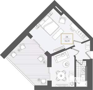 2-к квартира, вторичка, 57м2, 5/10 этаж