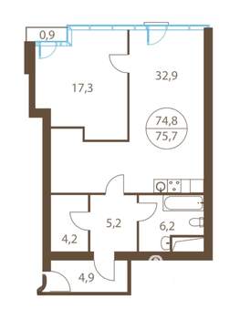 2-к квартира, вторичка, 76м2, 12/30 этаж
