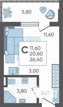 Студия квартира, строящийся дом, 26м2, 13/16 этаж
