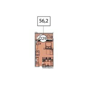 1-к квартира, вторичка, 56м2, 4/9 этаж